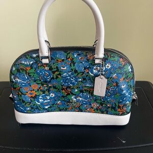 Small Authentic Coach Blue and White Satchel with Floral Design